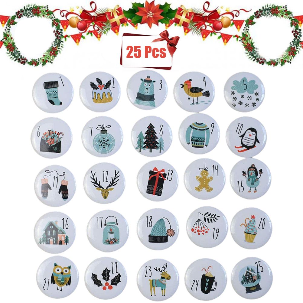 1-25 Number Christmas Advent Calendar Round Buttons Set For Gift Decor For Ribbons Cloth Bags Parcels