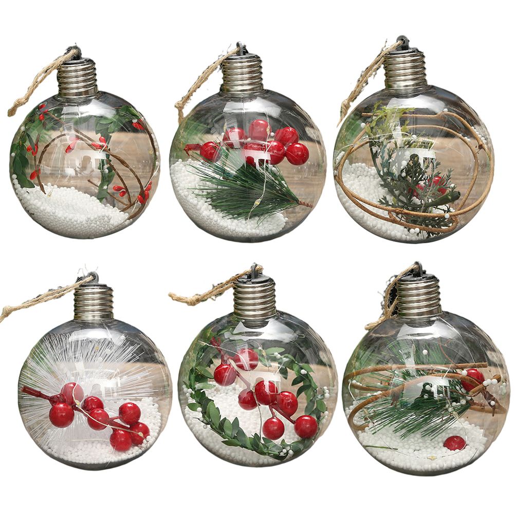 6Pcs Shining Christmas Balls with LED Light Pendants Refillable Ball Christmas Tree Hanging Ball Ornaments for Party