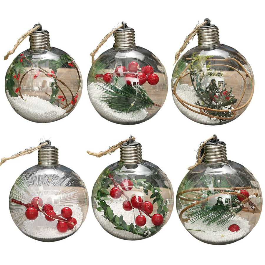 6Pcs Shining Christmas Balls with LED Light Pendants Refillable Ball Christmas Tree Hanging Ball Ornaments for Party