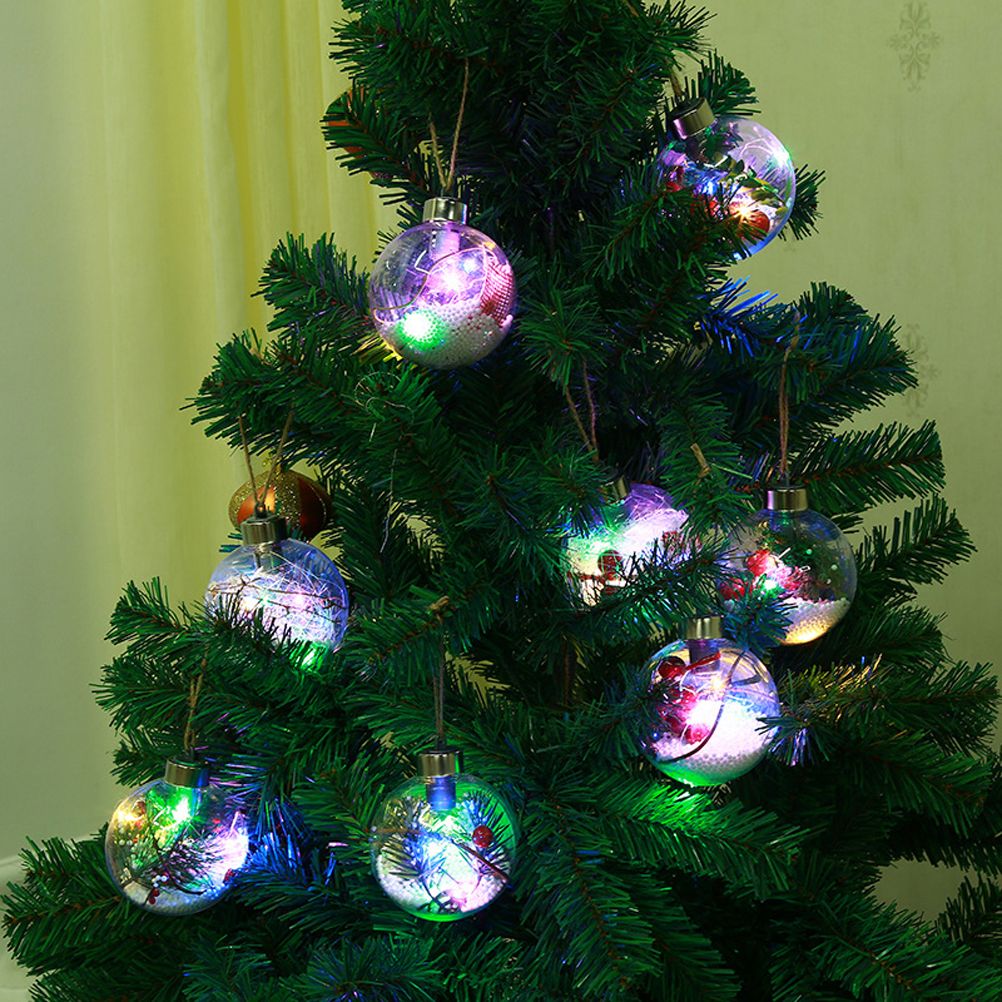 6Pcs Shining Christmas Balls with LED Light Pendants Refillable Ball Christmas Tree Hanging Ball Ornaments for Party