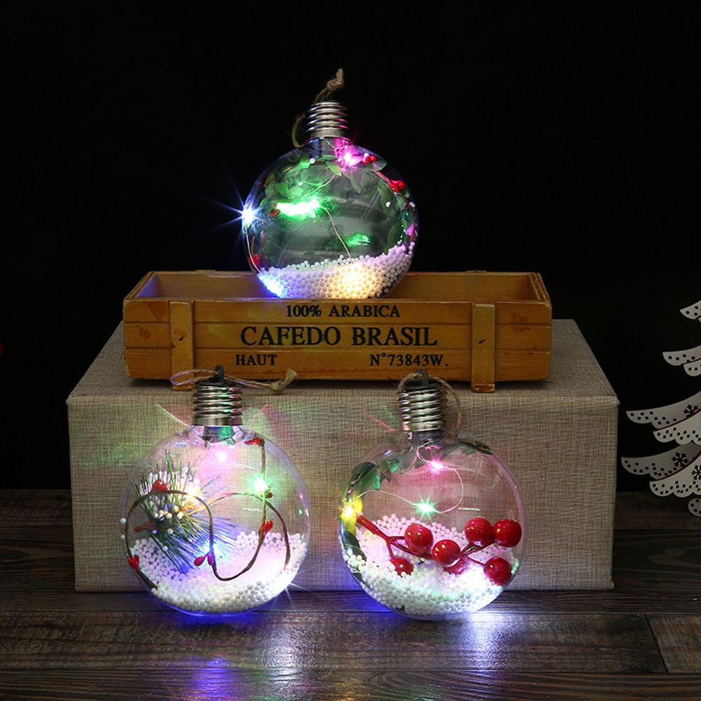 6Pcs Shining Christmas Balls with LED Light Pendants Refillable Ball Christmas Tree Hanging Ball Ornaments for Party