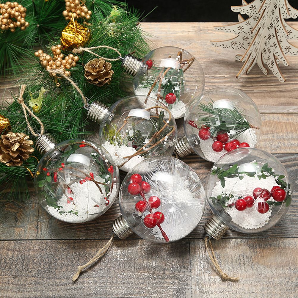 6Pcs Shining Christmas Balls with LED Light Pendants Refillable Ball Christmas Tree Hanging Ball Ornaments for Party