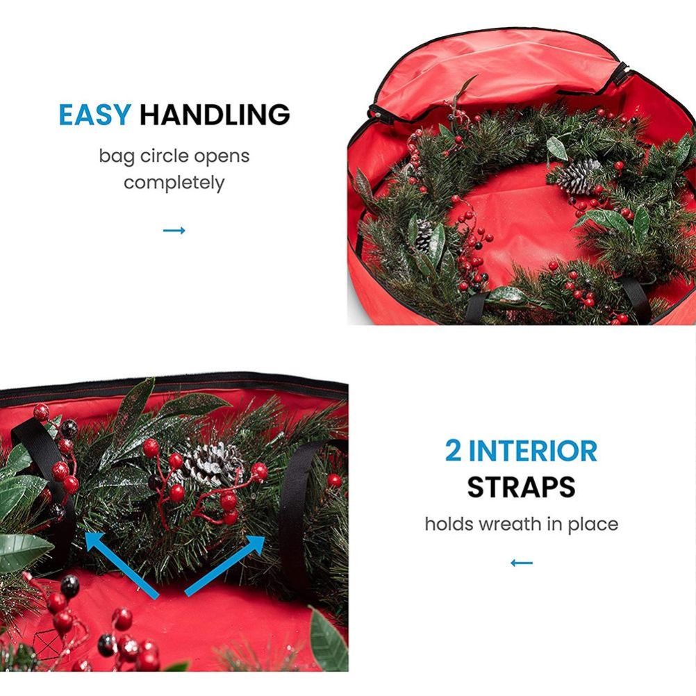 Christmas Wreath Storage Bag with Durable Handles Dual Zipper Card Slot Moisture Proof Storage Container