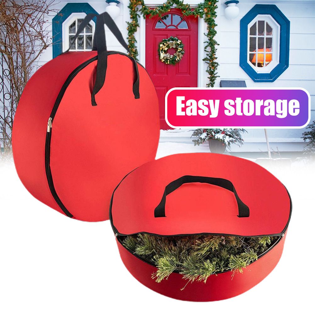 Christmas Wreath Storage Bag with Durable Handles Dual Zipper Card Slot Moisture Proof Storage Container