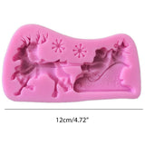 Christmas Santa Claus Sleigh Elk Cake Mold Silicone Decoration Mold Christmas Chocolate Biscuits Pudding Mold Tool