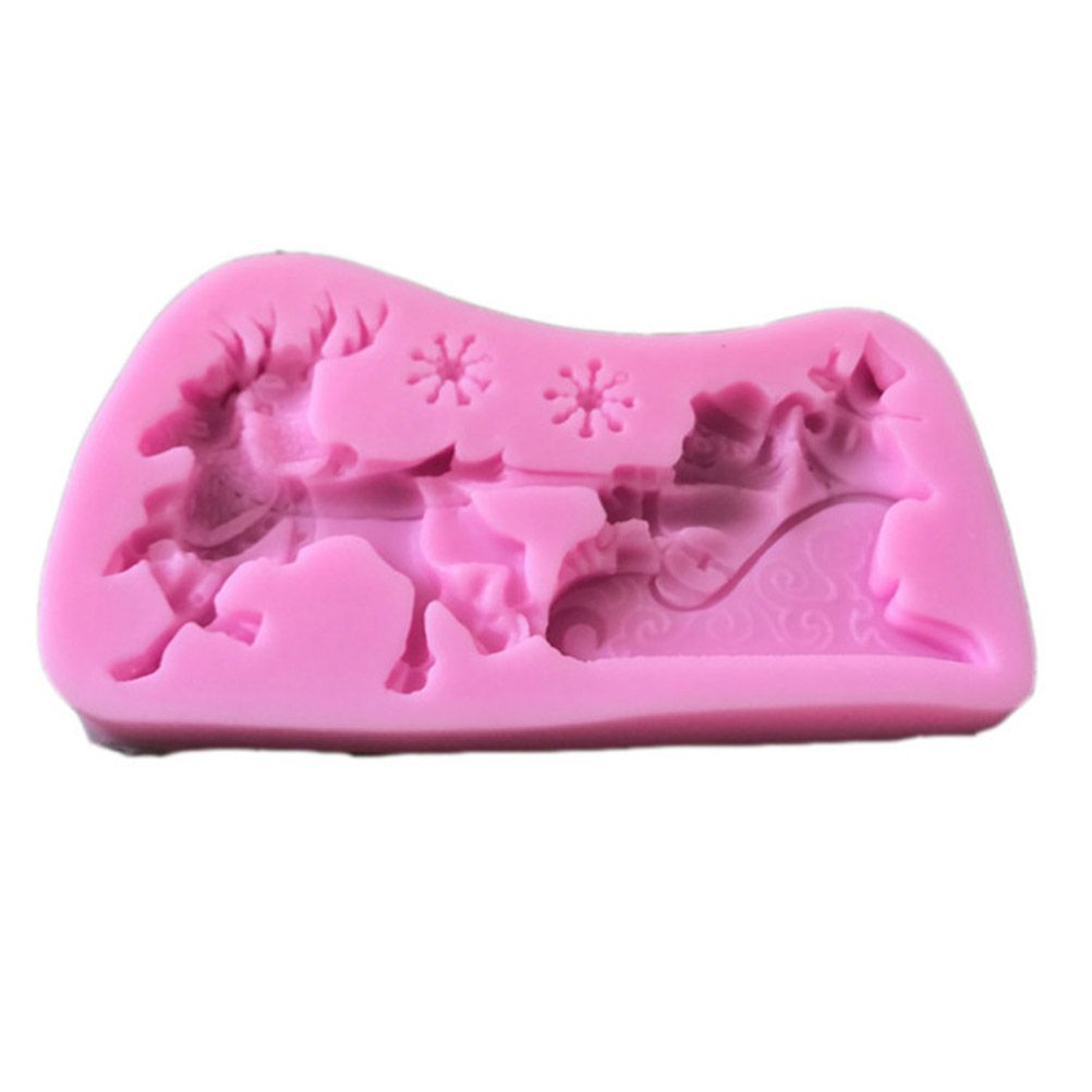 Christmas Santa Claus Sleigh Elk Cake Mold Silicone Decoration Mold Christmas Chocolate Biscuits Pudding Mold Tool