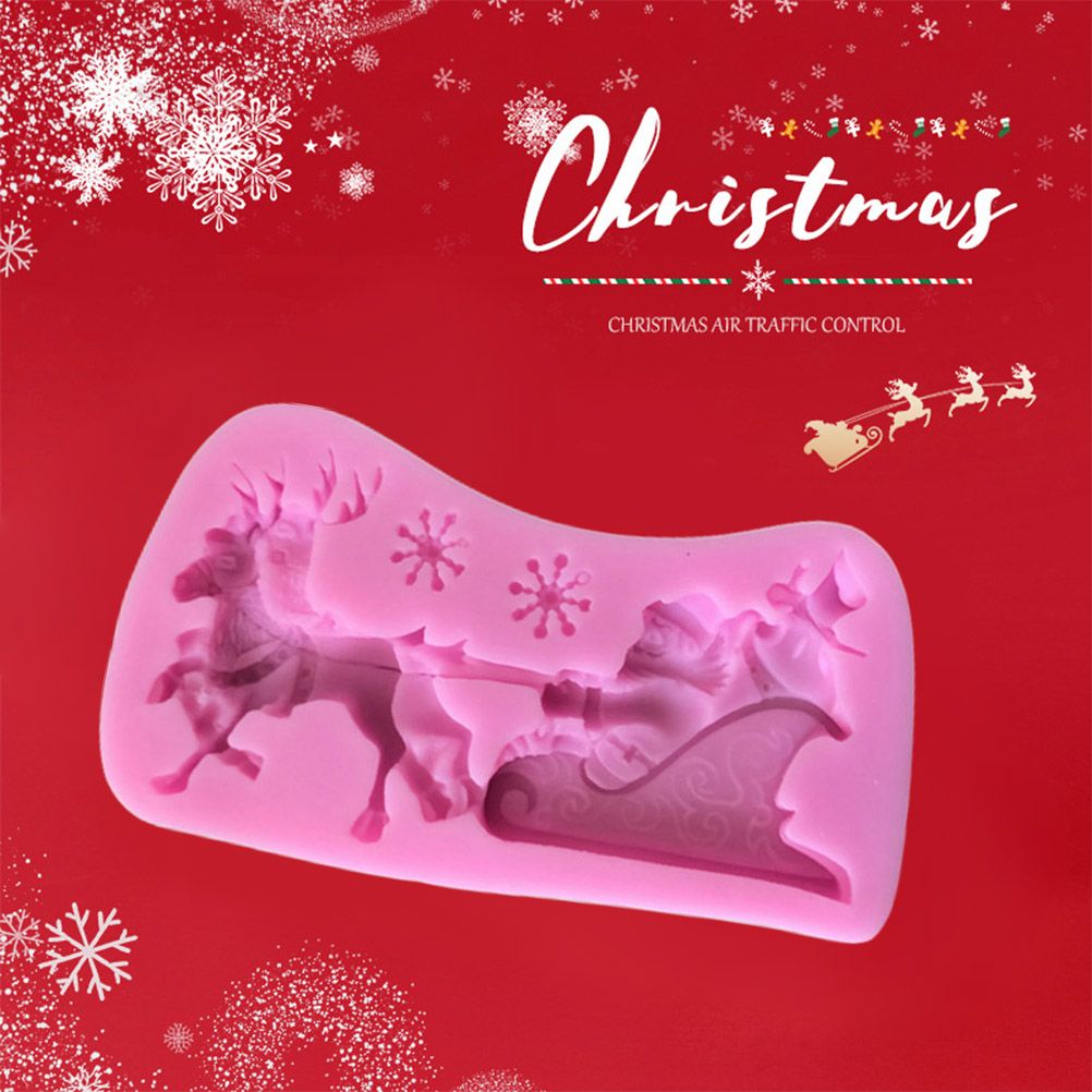 Christmas Santa Claus Sleigh Elk Cake Mold Silicone Decoration Mold Christmas Chocolate Biscuits Pudding Mold Tool