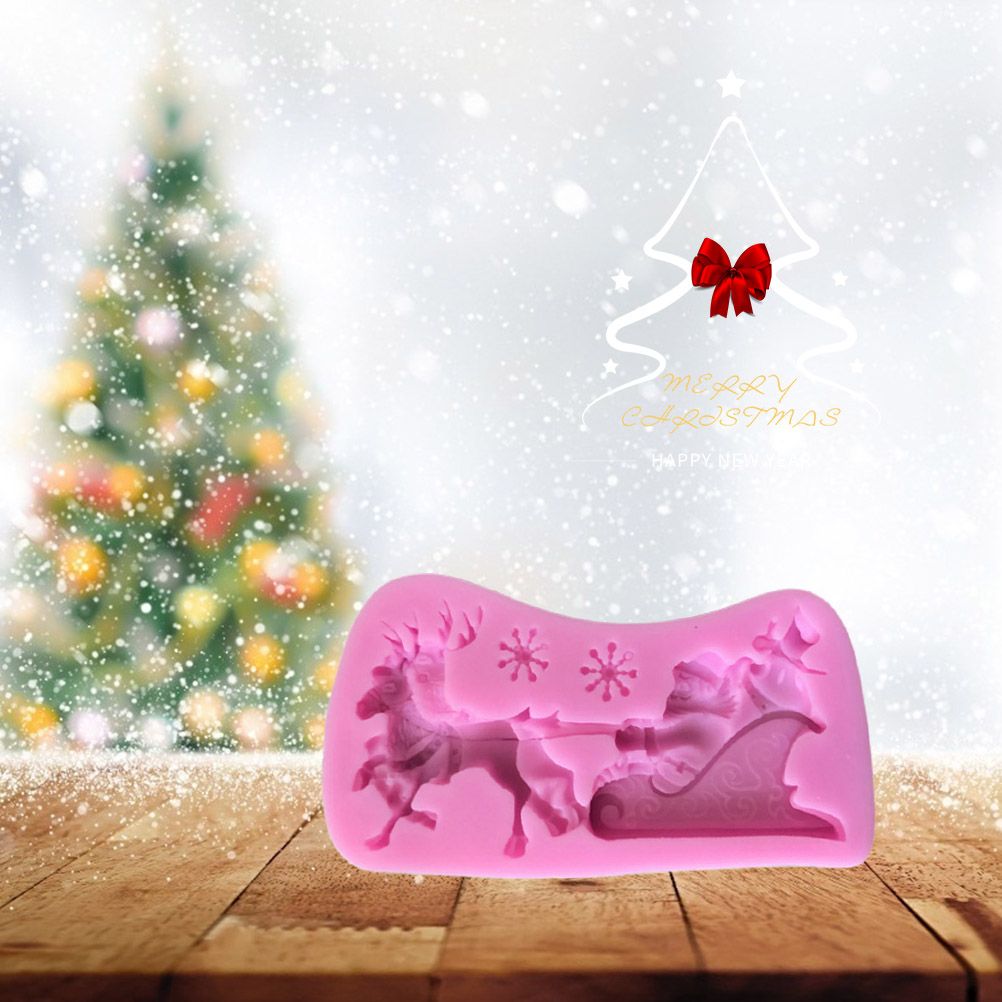 Christmas Santa Claus Sleigh Elk Cake Mold Silicone Decoration Mold Christmas Chocolate Biscuits Pudding Mold Tool