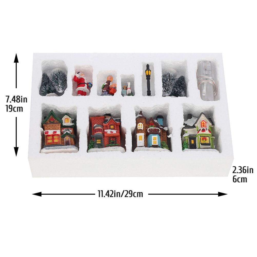 Christmas Village Set Resin Christmas Scene Village LED Lighted Miniature Houses Town Christmas Village Houses Gift