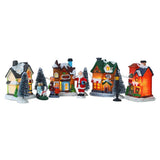 Christmas Village Set Resin Christmas Scene Village LED Lighted Miniature Houses Town Christmas Village Houses Gift
