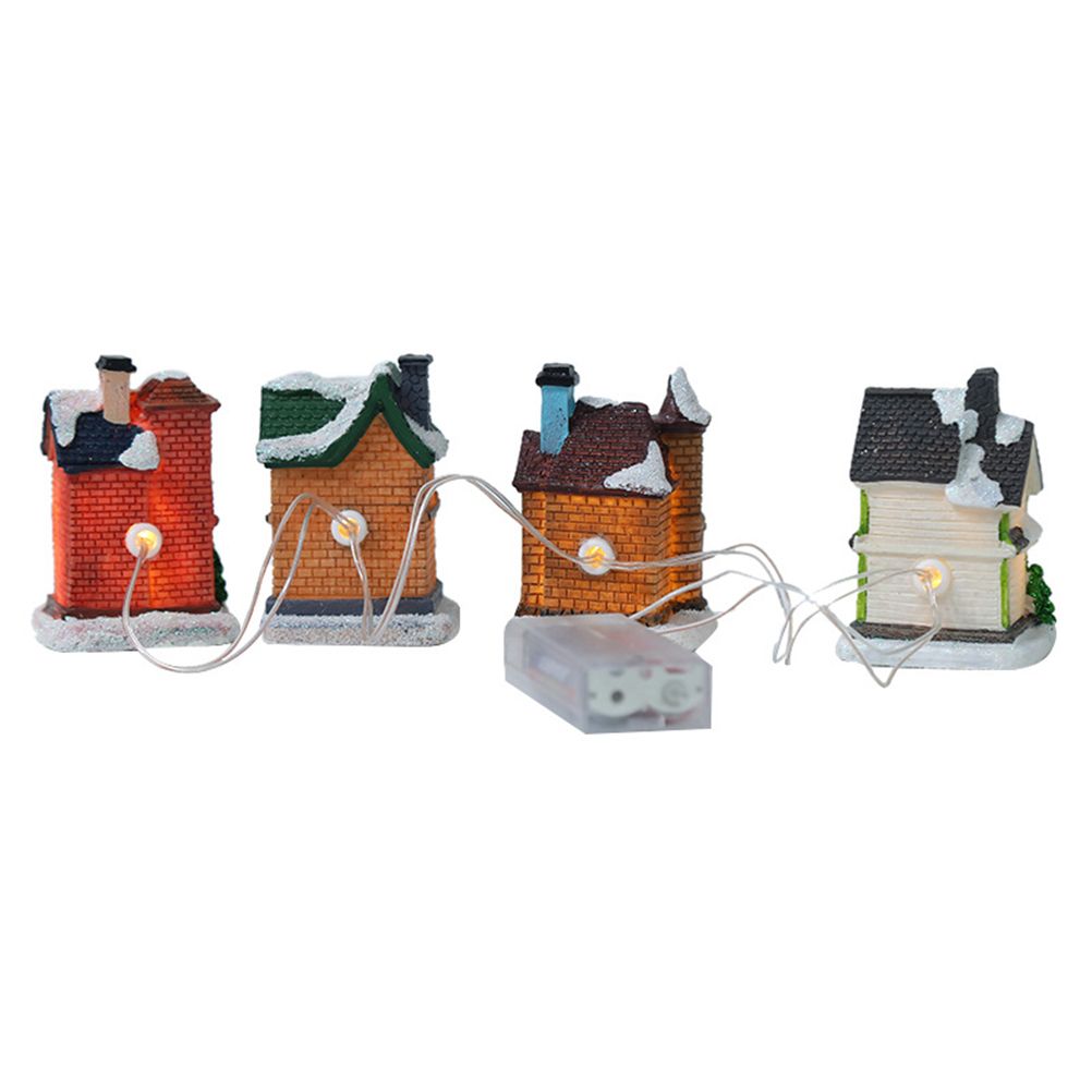 Christmas Village Set Resin Christmas Scene Village LED Lighted Miniature Houses Town Christmas Village Houses Gift