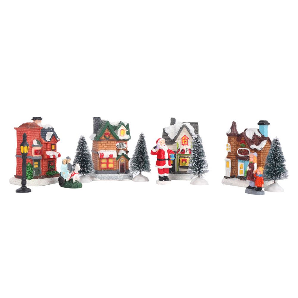 Christmas Village Set Resin Christmas Scene Village LED Lighted Miniature Houses Town Christmas Village Houses Gift