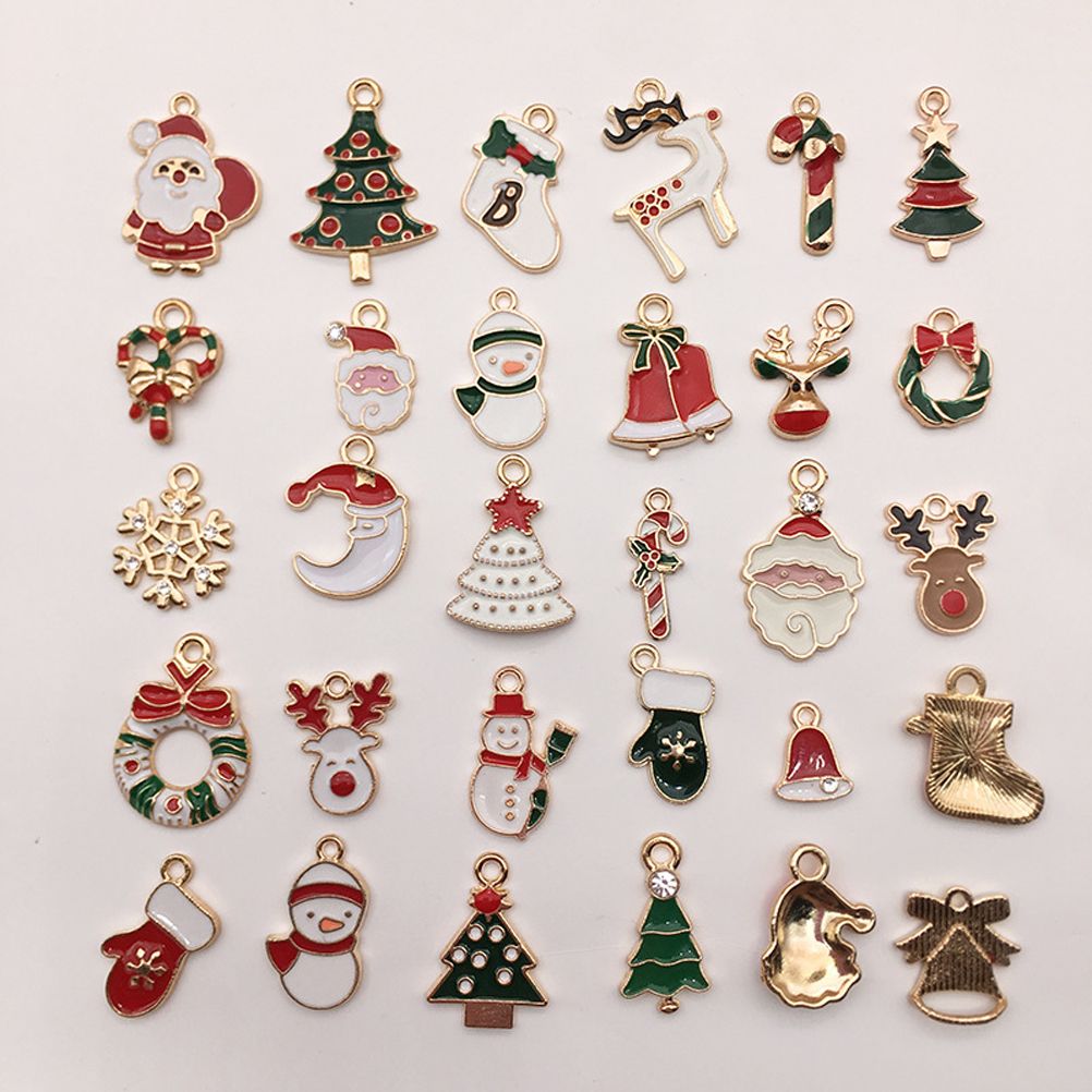 30PCS Christmas DIY Gold Plated Enamel Charm for Making Jewelry Necklaces Bracelets Earrings