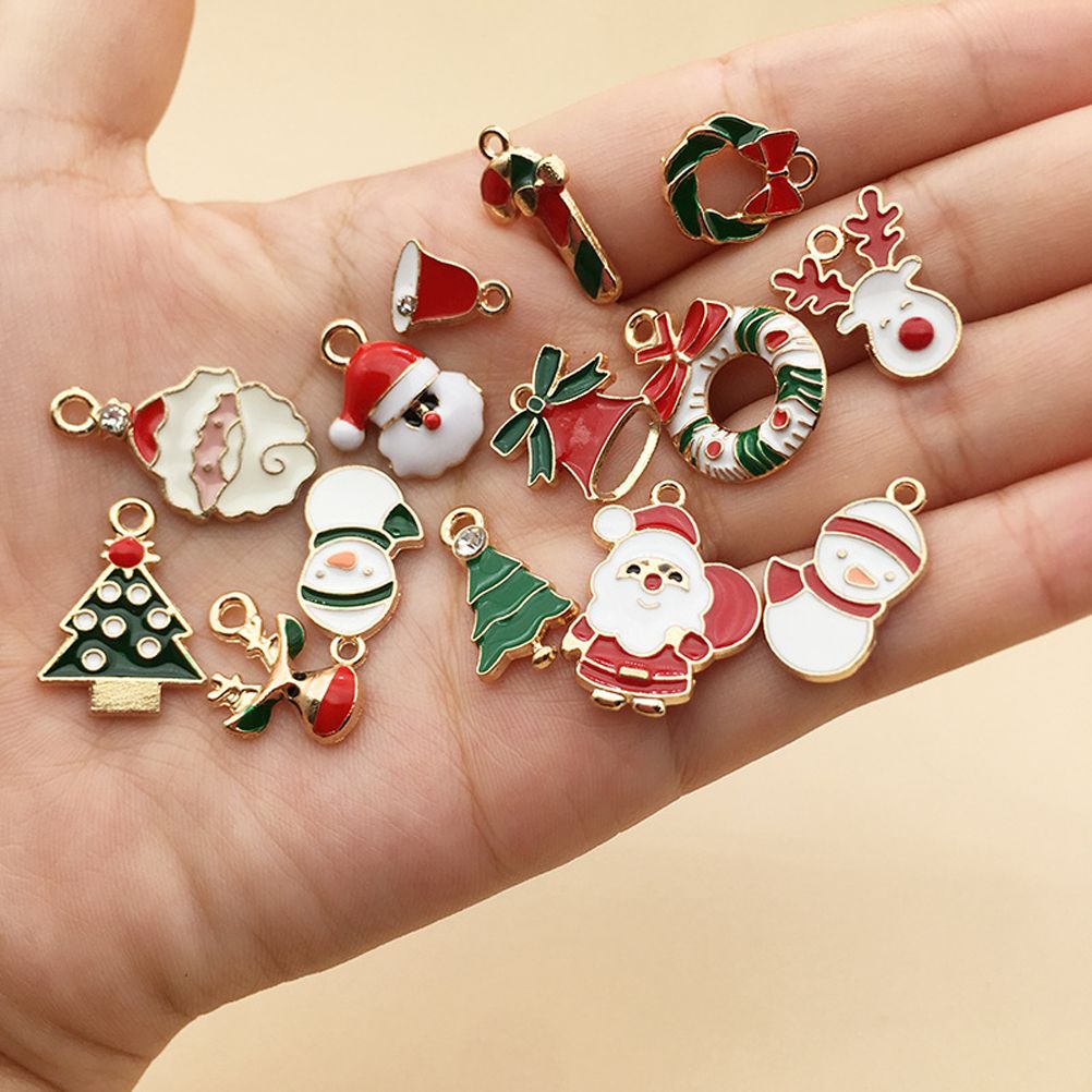 30PCS Christmas DIY Gold Plated Enamel Charm for Making Jewelry Necklaces Bracelets Earrings