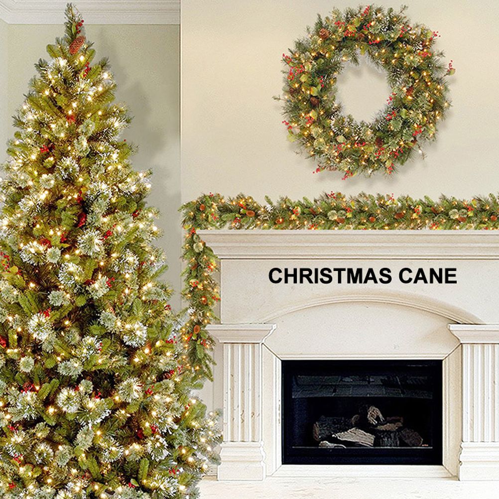2.7m Christmas Rattan Garland with 50 Led Lights Artificial Christmas Garland Decorations for Xmas Tree Fireplaces Stairs Door Garden Yard