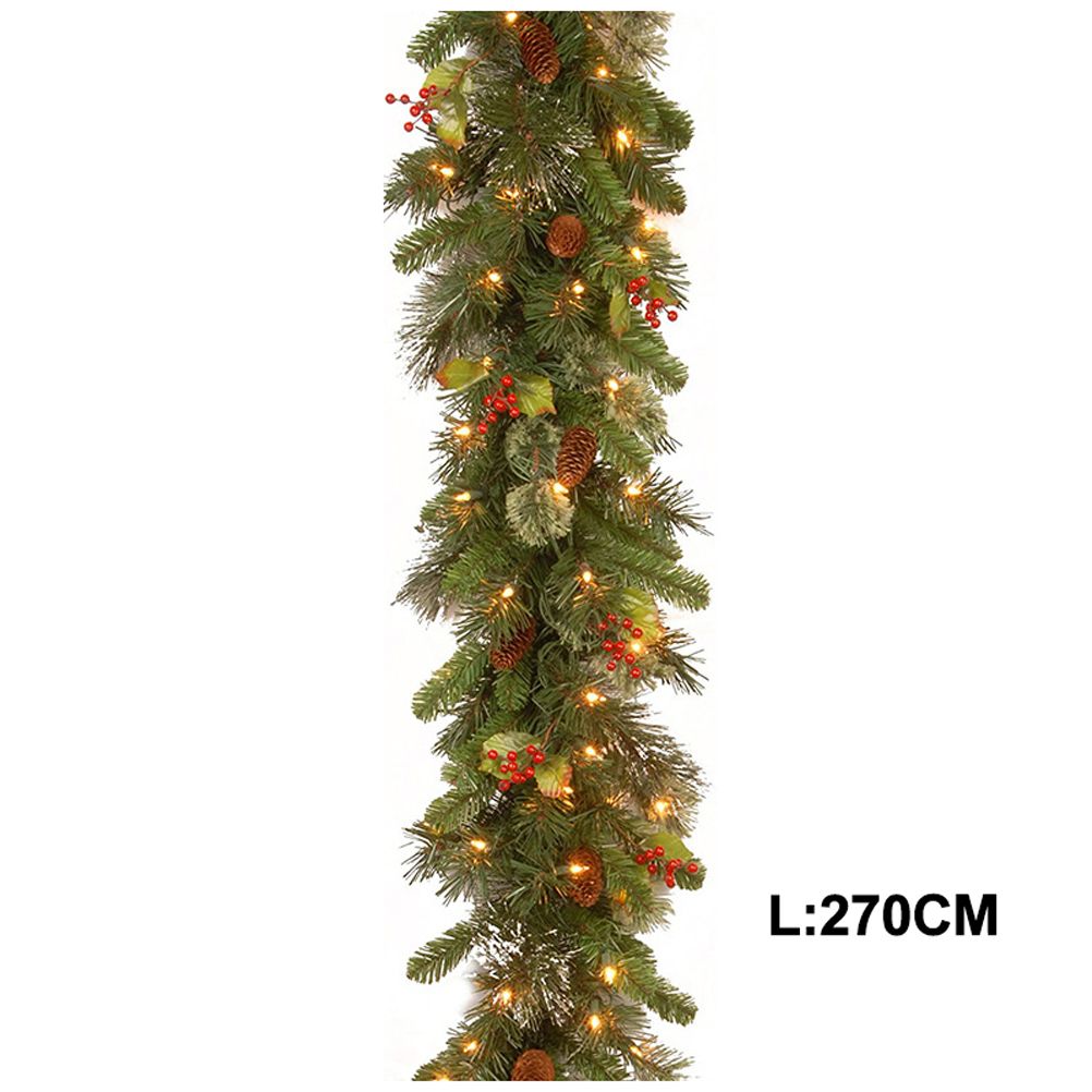 2.7m Christmas Rattan Garland with 50 Led Lights Artificial Christmas Garland Decorations for Xmas Tree Fireplaces Stairs Door Garden Yard