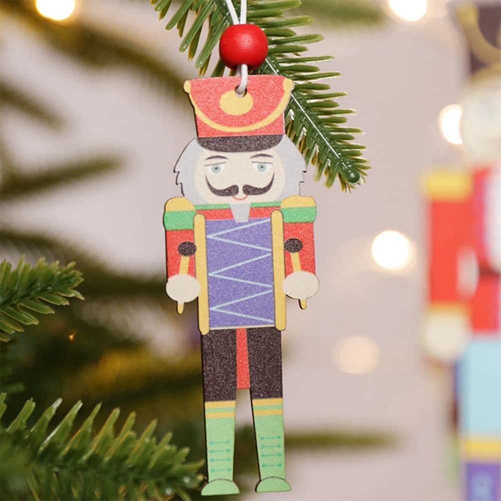 Christmas Tree Nutcracker Pendant Christmas Wood Walnut Soldier Hanging Decoration for Xmas Party Wall Fireplace Window