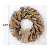 50CM Fall Wreath for Front Door Thanksgiving Wreath with Artificial Wheat Cereals Branches Autumn Door Wreath Harvest Wreath Decoration