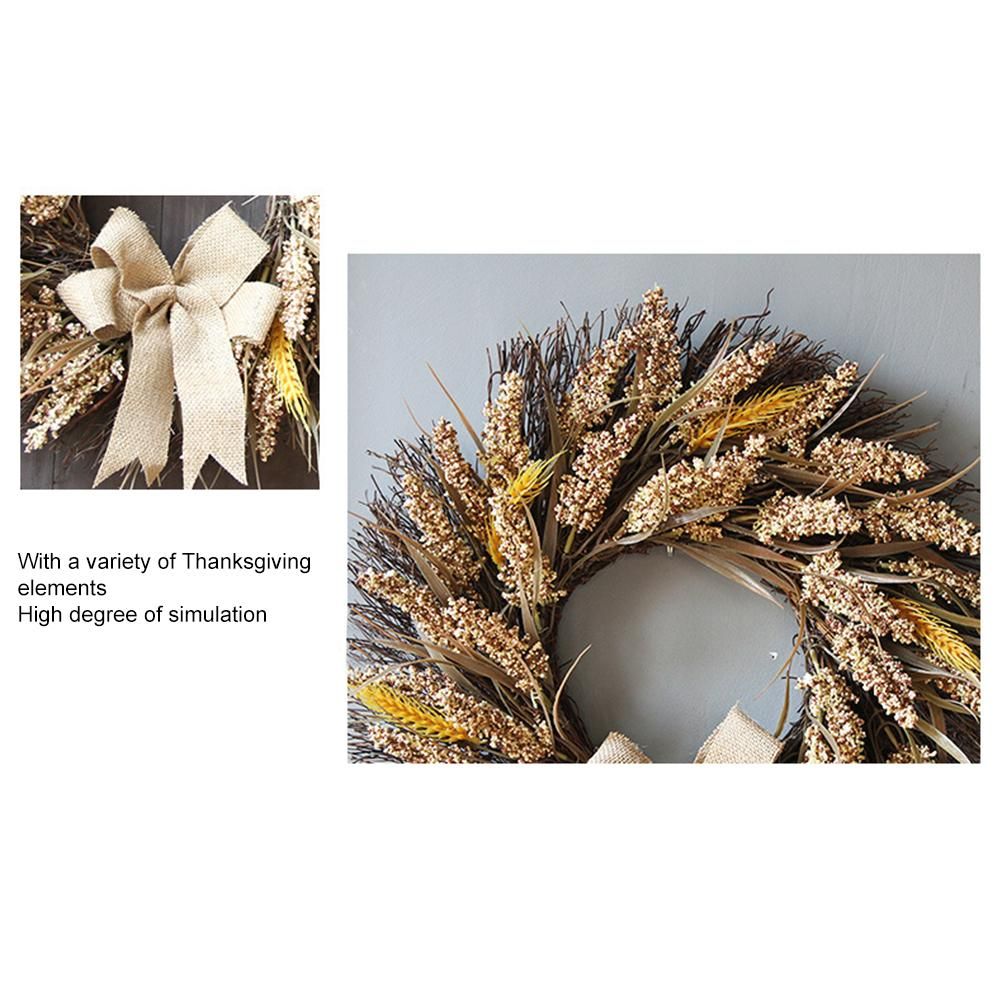 50CM Fall Wreath for Front Door Thanksgiving Wreath with Artificial Wheat Cereals Branches Autumn Door Wreath Harvest Wreath Decoration