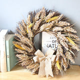 50CM Fall Wreath for Front Door Thanksgiving Wreath with Artificial Wheat Cereals Branches Autumn Door Wreath Harvest Wreath Decoration