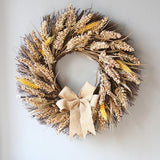 50CM Fall Wreath for Front Door Thanksgiving Wreath with Artificial Wheat Cereals Branches Autumn Door Wreath Harvest Wreath Decoration