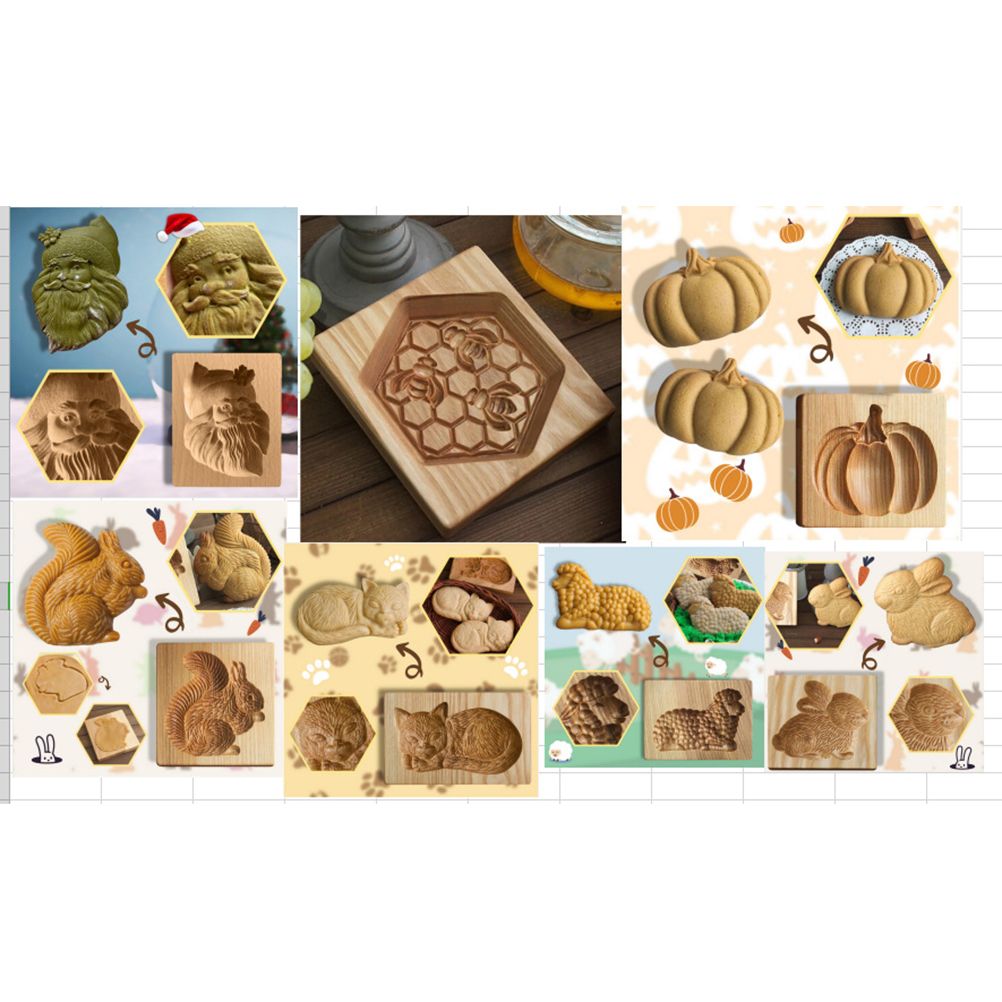 3D Cutter Embossing Mold Christmas Animal Pumpkin Cutter Baking Mold Funny Wooden Molds for Kitchen DIY