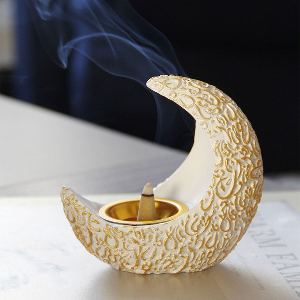 Incense Holder Moon Shape Aroma Stove Holder Resin Incense Holder Aromatherapy Stove Desktop Ornament Home Office Decor