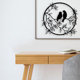 Metal Wall Art Bird on Branch Round Wall Art Bird Sign Wall Silhouette Bird Iron Artwork Hanging for Living Room Office
