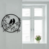 Metal Wall Art Bird on Branch Round Wall Art Bird Sign Wall Silhouette Bird Iron Artwork Hanging for Living Room Office