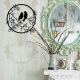 Metal Wall Art Bird on Branch Round Wall Art Bird Sign Wall Silhouette Bird Iron Artwork Hanging for Living Room Office - Rear View