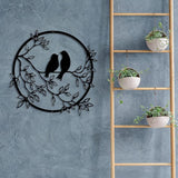 Metal Wall Art Bird on Branch Round Wall Art Bird Sign Wall Silhouette Bird Iron Artwork Hanging for Living Room Office