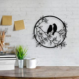 Metal Wall Art Bird on Branch Round Wall Art Bird Sign Wall Silhouette Bird Iron Artwork Hanging for Living Room Office - Extra Image