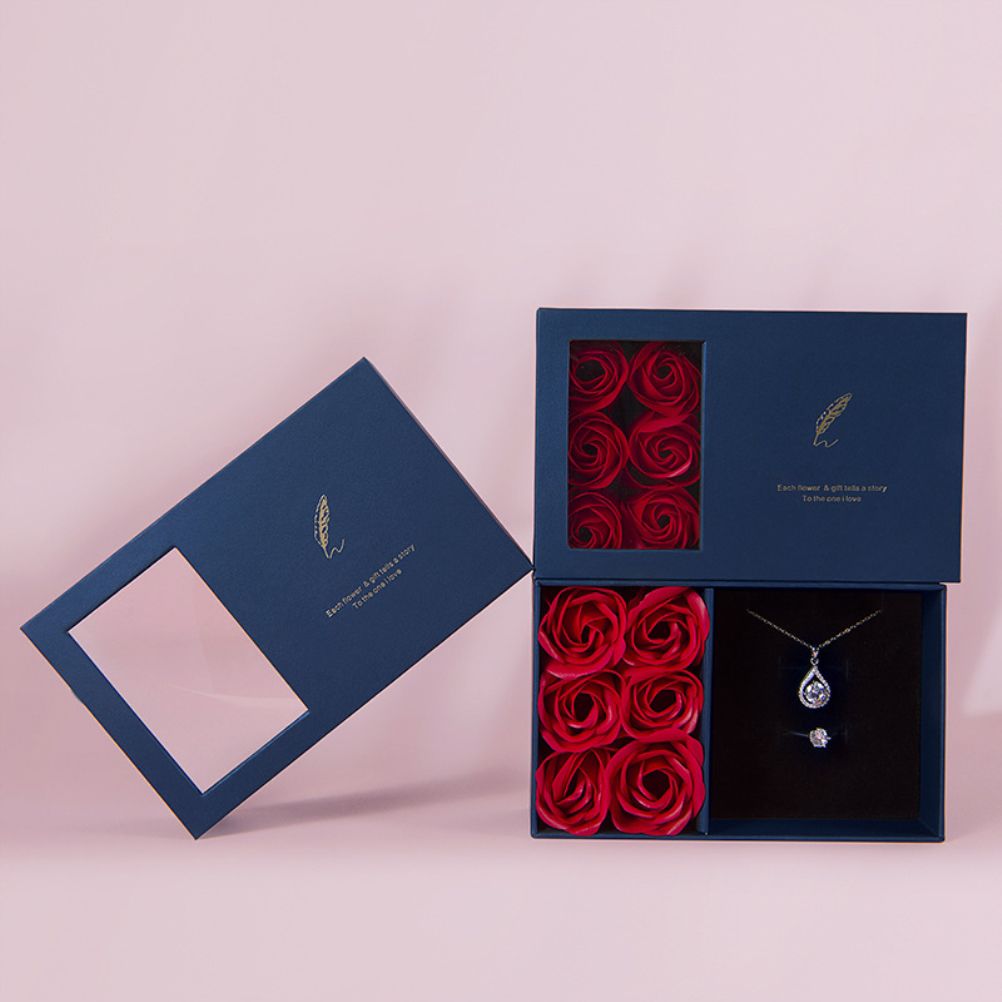 Rose Jewellery Gift Box Real Eternal Roses Handmade Rose Jewellery Storage Box for Girlfriend Wife Wedding Mother's Day