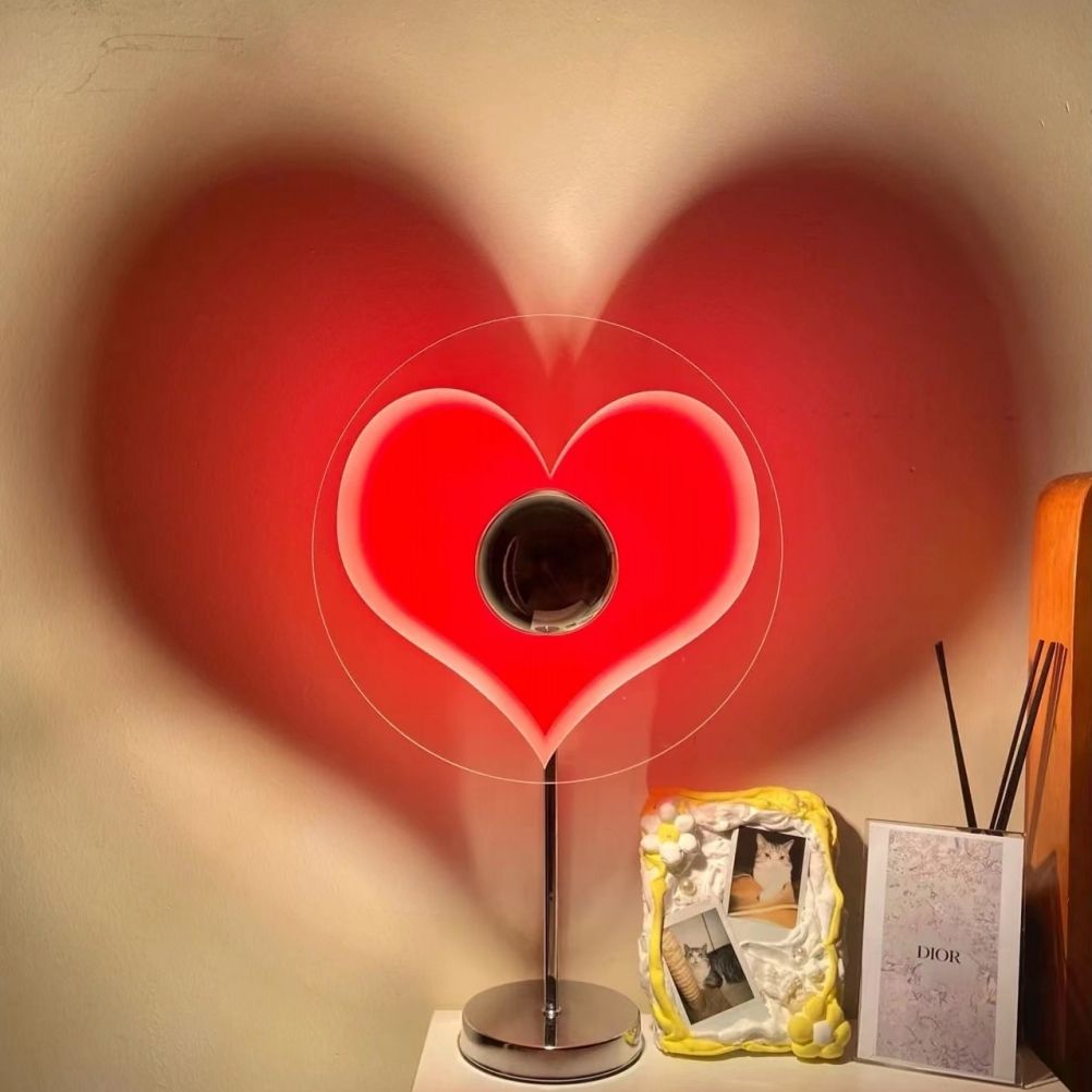 Love Heart Table Lamp Love Projection Lamp Heart Shaped LED Ambient Light Background Wall Decoration Gifts for Friends and Lovers