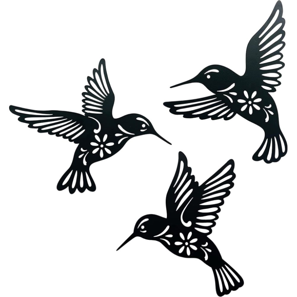 3 Pieces Metal Hummingbird Wall Art Decoration Hollow Out Iron Bird Sculpture Waterproof Wall Hanging Figurines for Garden and Living Room Decor