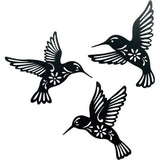 3 Pieces Metal Hummingbird Wall Art Decoration Hollow Out Iron Bird Sculpture Waterproof Wall Hanging Figurines for Garden and Living Room Decor