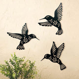 3 Pieces Metal Hummingbird Wall Art Decoration Hollow Out Iron Bird Sculpture Waterproof Wall Hanging Figurines for Garden and Living Room Decor