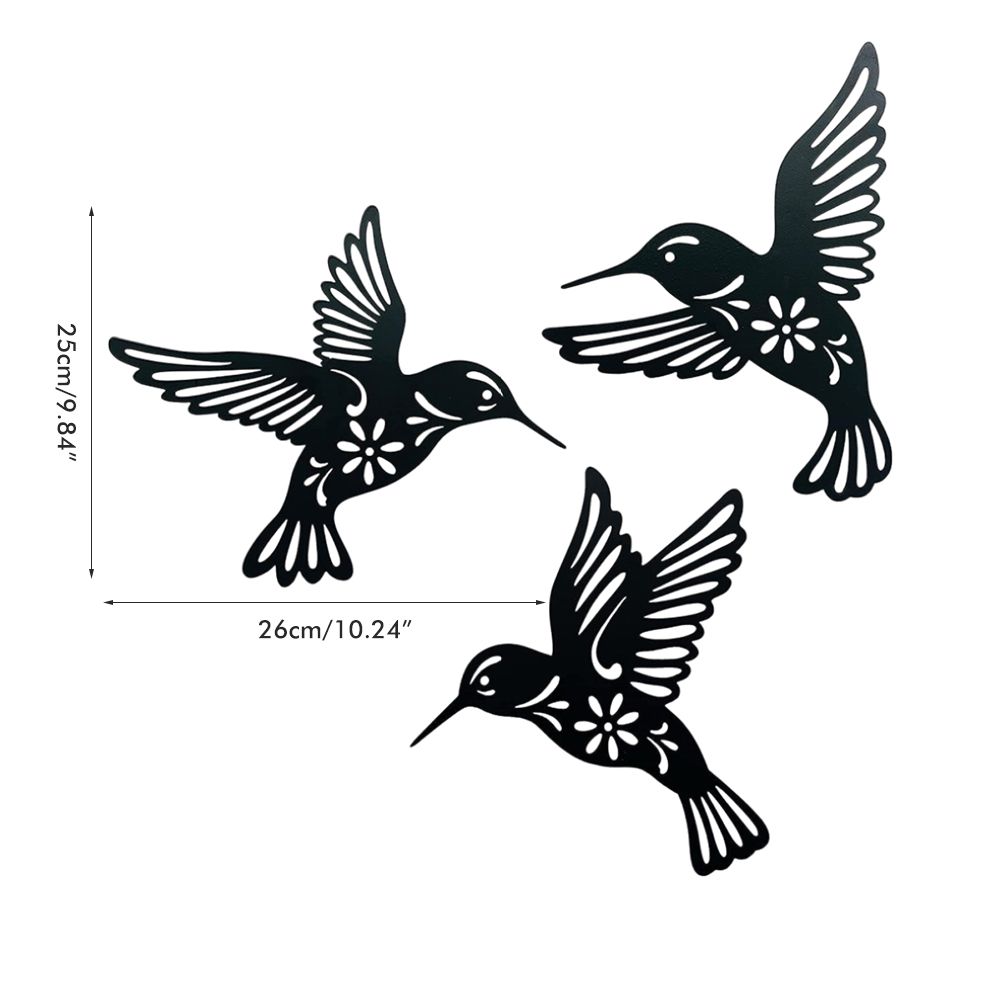 3 Pieces Metal Hummingbird Wall Art Decoration Hollow Out Iron Bird Sculpture Waterproof Wall Hanging Figurines for Garden and Living Room Decor