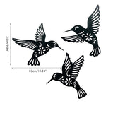 3 Pieces Metal Hummingbird Wall Art Decoration Hollow Out Iron Bird Sculpture Waterproof Wall Hanging Figurines for Garden and Living Room Decor - Side View