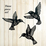3 Pieces Metal Hummingbird Wall Art Decoration Hollow Out Iron Bird Sculpture Waterproof Wall Hanging Figurines for Garden and Living Room Decor - Top-Down View