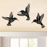 3 Pieces Metal Hummingbird Wall Art Decoration Hollow Out Iron Bird Sculpture Waterproof Wall Hanging Figurines for Garden and Living Room Decor - 45-Degree Angle
