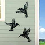 3 Pieces Metal Hummingbird Wall Art Decoration Hollow Out Iron Bird Sculpture Waterproof Wall Hanging Figurines for Garden and Living Room Decor - Rear View