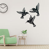 3 Pieces Metal Hummingbird Wall Art Decoration Hollow Out Iron Bird Sculpture Waterproof Wall Hanging Figurines for Garden and Living Room Decor - Close-Up Angle