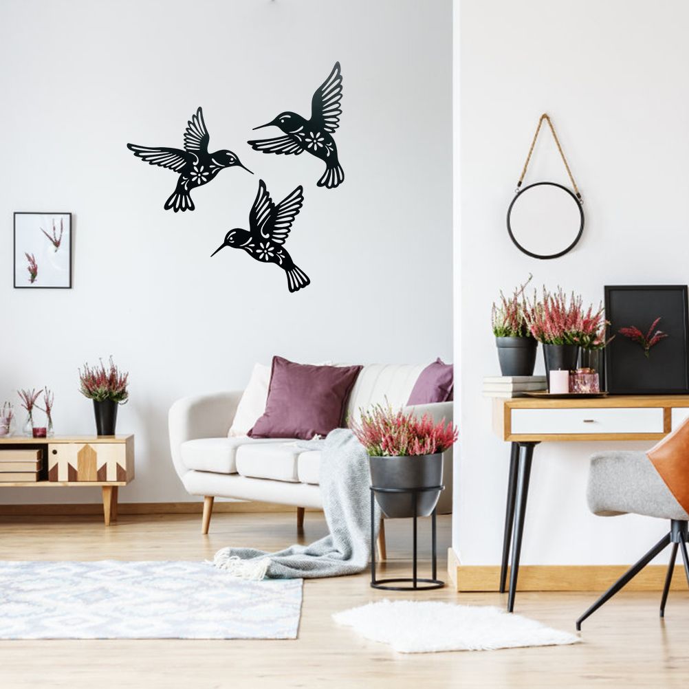 3 Pieces Metal Hummingbird Wall Art Decoration Hollow Out Iron Bird Sculpture Waterproof Wall Hanging Figurines for Garden and Living Room Decor