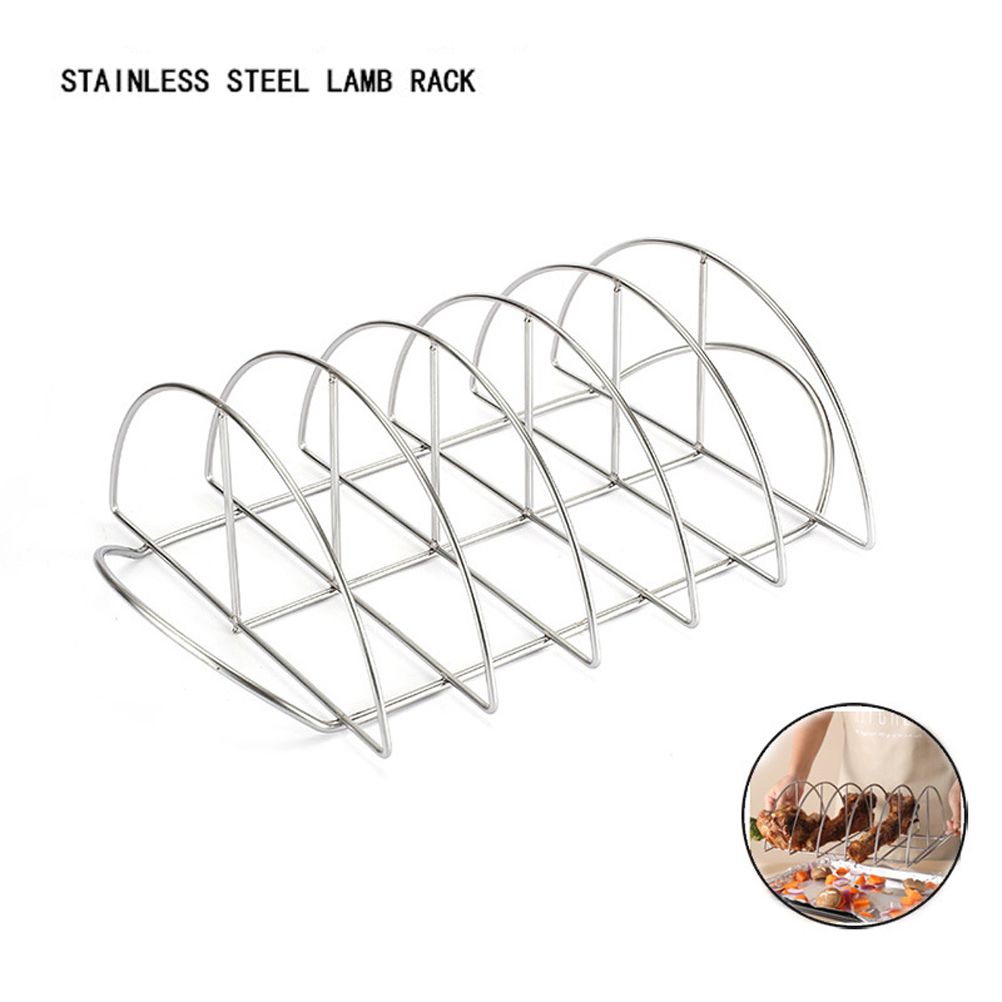 Stainless Steel Barbecue Bracket Rib Rack Barbecue Grilling Rack Non Stick Beef Steak Holder for Outdoor Picnic Barbecue Supplies