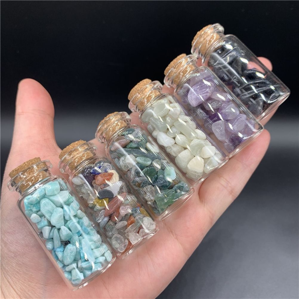 15Pcs Mini Wishing Bottles Chip Stone Set Crystal Tumbled Reiki Stones Collection Gift Home Decor