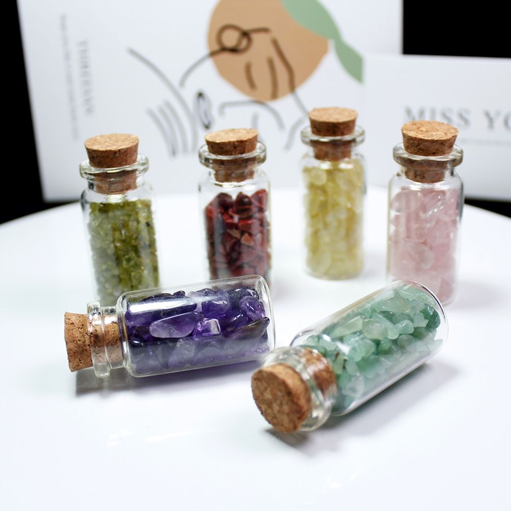 15Pcs Mini Wishing Bottles Chip Stone Set Crystal Tumbled Reiki Stones Collection Gift Home Decor