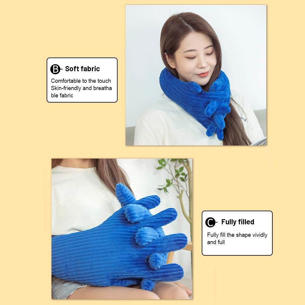 Blue Hand Shape Plush Pillows Long Strip Palm Cushion for Home Travel and Camping Sofa Pillows