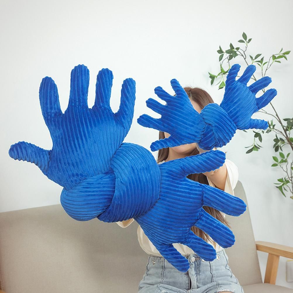 Blue Hand Shape Plush Pillows Long Strip Palm Cushion for Home Travel and Camping Sofa Pillows