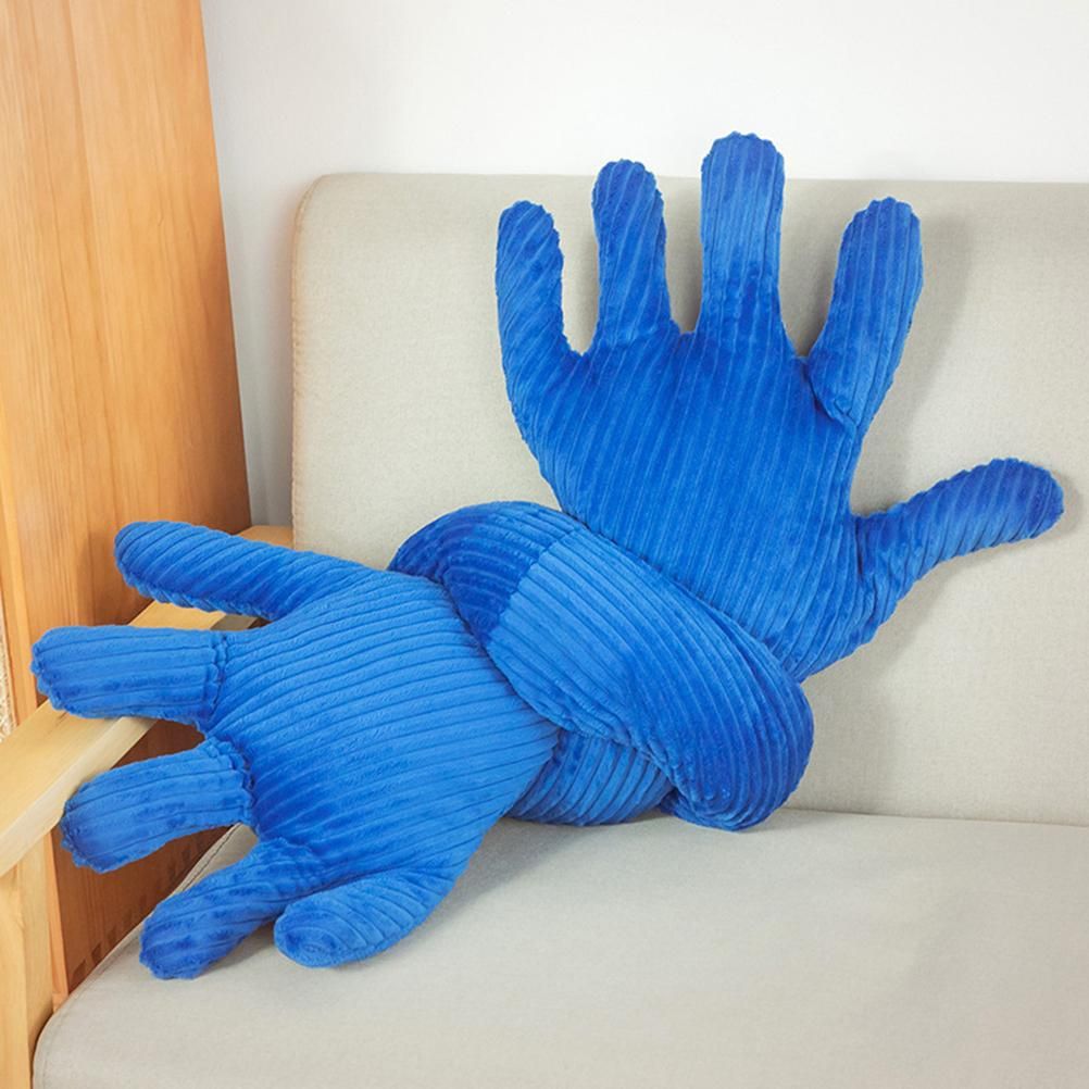 Blue Hand Shape Plush Pillows Long Strip Palm Cushion for Home Travel and Camping Sofa Pillows